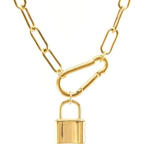 Lucky Coin Lock women necklace Stainless steel gold color strong Carabiner charm Statement Collares long choker