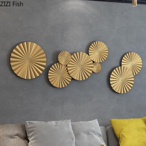 Golden Metal Disc Wall Decoration Round Iron Art Hang Ornaments Pendant Backdrop Display Modern Home Decoration Accessories