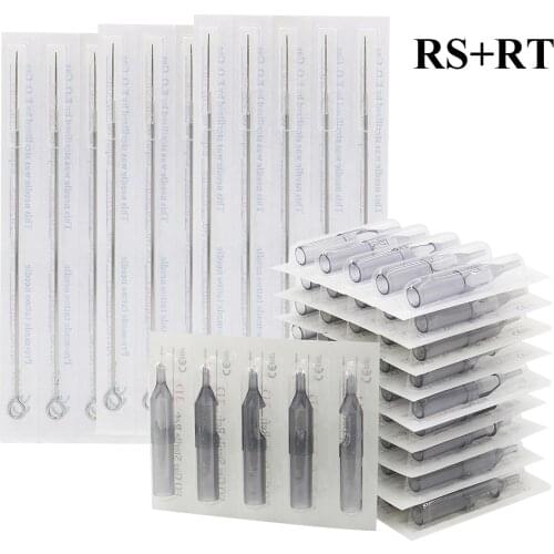 3RL+3RT) Tattoo Needles Tubes Tips Mixed 100PCS Professional Tattoo Needles 3RL & Disposable Plastic Tattoo Tips 3RT Combo