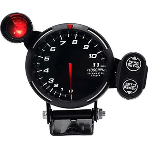 3.5" Tachometer Gauge Kit RED LED 11000 RPM Meter with Adjustable Shift Light+Stepping Motor Black