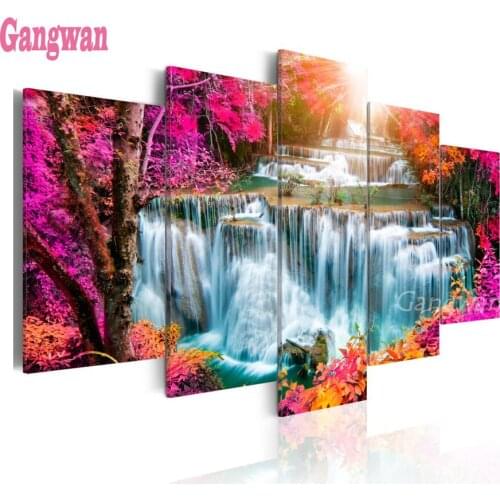 Waterfall Landscape DIY Diamond Mosaic Diamond Painting Cross Stitch Kits Diamond Embroidery Round Rhinestones 5 pcs Decoration