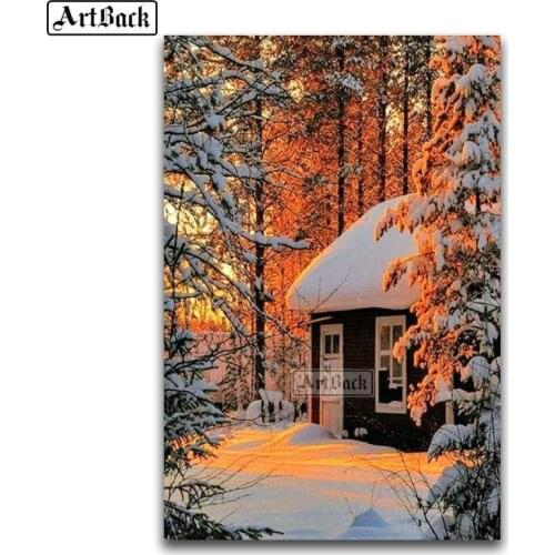 5d diamond painting cross-stitch snow tree house full square 3d diamond embroidery crystal mosaic artwork home decoration