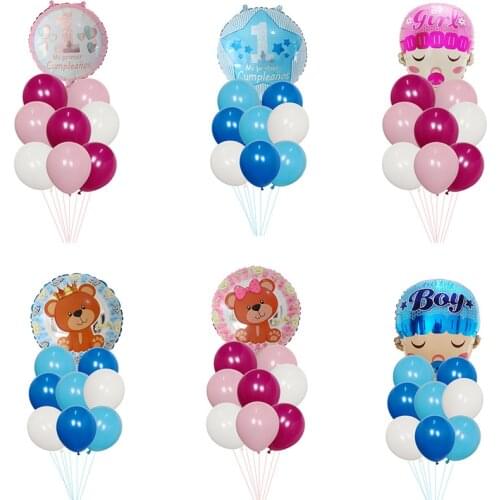 9pcs/lot Girl or Boy Foil Helium Balloons Baby Shower 1st Prince Princess Birthday Party Ballons Decoration Kids Toys Air Globos