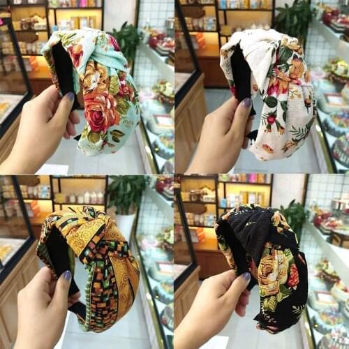 Hair Accessories Headband Knot Hair Band Wide Womens Floral Print Hairband