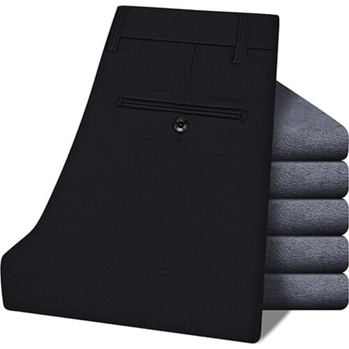 Tencel Plus Velvet Warm Pants 2021 Autumn Winter New MenS Business Straight Loose Stretch Casual Trousers Male Brand Clothing