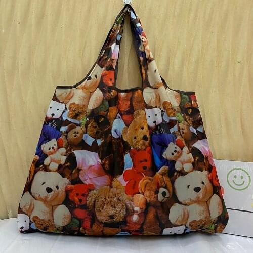 Cartoon Large Grocery Bag Tote Bag Foldable Shopping Bag Handbag Travel Shoulder Bag Machine Washable Thickened Nylon