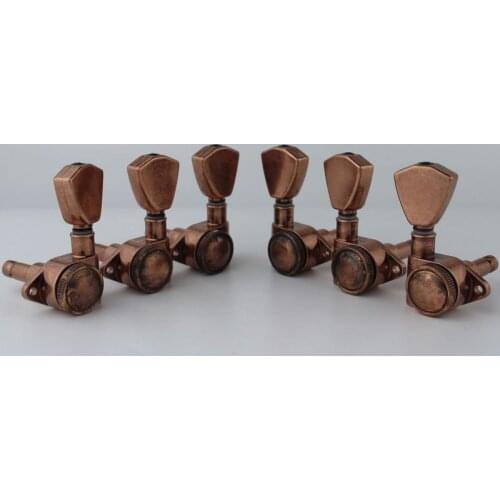 Bronze Guitar Locking Tuners(3L+3R Handed)-1:21 Models Rear Lock String Tuning Key Pegs Machine Head with Trapezium Handle
