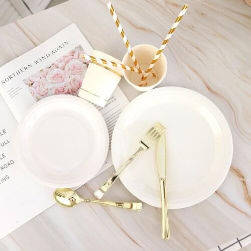 Bronzing white disposable paper cup 7 inch 9 inch plate party tableware set picnic barbecue plate