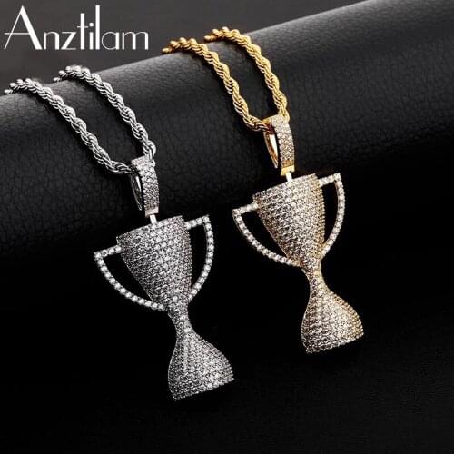 Hip Hop Bling Trophy Pendants Iced Out Necklace Paved CZ Stone Champion Award Necklace For Women Mens Necklace Jewelry