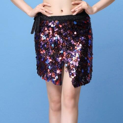 Colored Belly Dance Accessories Class Wear Rectangle Belt Adjustable Fit Bellydance Sequins Hip Scarf