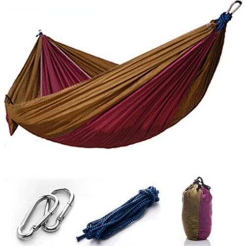 Purple No Mesh Portable Hammock Outdoor Parachute Camping Hanging Sleeping Bed Swing