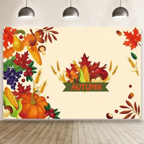 Thanksgiving Autumn Harvest Pumpkins Cartoon Photography Backdrop Family Party Photo Background Prop Banner Booth Decoration