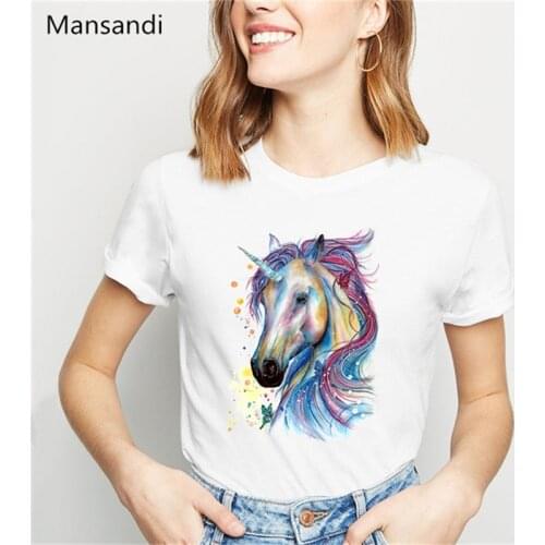 Watercolor house Unicorn animal printed t shirt women clothes 2021 funny tshirt femme harajuku shirt female t-shirt