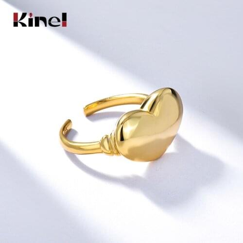 Kinel Genuine Silver 925 Jewelry Opening Adjustable Heart Rings for Women Korean Style Wedding Party Anillos Gifts