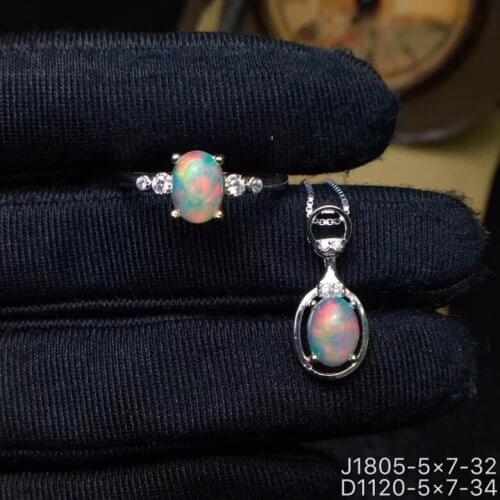 KJJEAXCMY boutique jewelry 925 Silver-inlaid Natural Opa Female Pendant Ring Necklace Set Support Detection