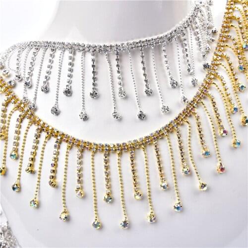 Beautiful Rhinestone Tassel Pendant 1Yards/Lot High-End Crystal Diamond Chain Diy Dance Dress Hair Accessories Clothing Necklace