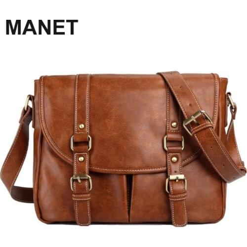 MANET Business Leather Bag Men Retro Vintage Black Male Shoulder Bag Multifunctional Crossbody Bags Bolsas Promotion