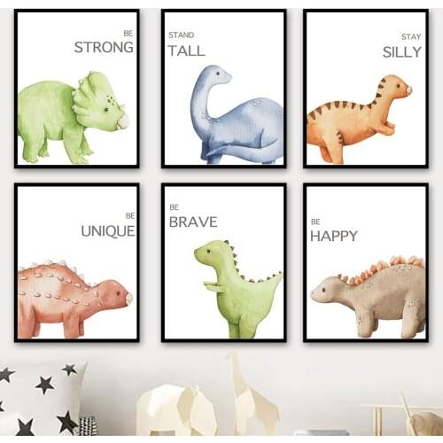 Cute Cartoon Dinosaur Baby Quotes Wall Art Canvas Painting Nordic Posters And Prints Nursery Wall Pictures For Kids Room Decor