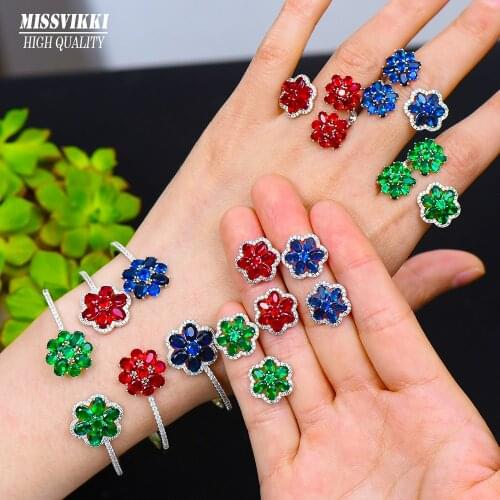 Missvikki BOHO New 3PC Open Bracelet Ring Earring Set For Women Bridal Wedding Shiny Clear Cubic Zirconia PARTY WEDDING Jewelry