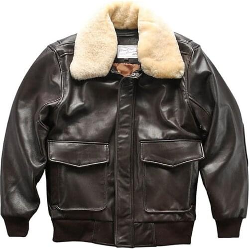 2020 New Men A2 air force flight jacket fur collar genuine leather jacket men black sheepskin coat winter bomber jacket