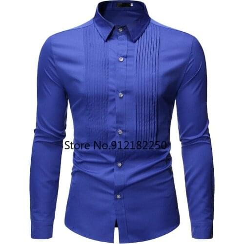 Royal Blue Wedding Tuxedo Shirt Men 2021 Brand Fashion Slim Fit Long Sleeve Mens Dress Shirts Business Casual Chemise Homme