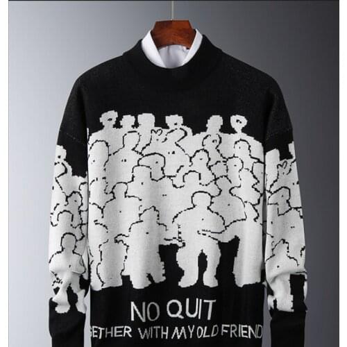 Fashion Sweater Men Cotton Embroidery Pull Homme Sweater Men Clothing Korean Clothes Oversize Knitted Sweater Coats No Quit 3XL
