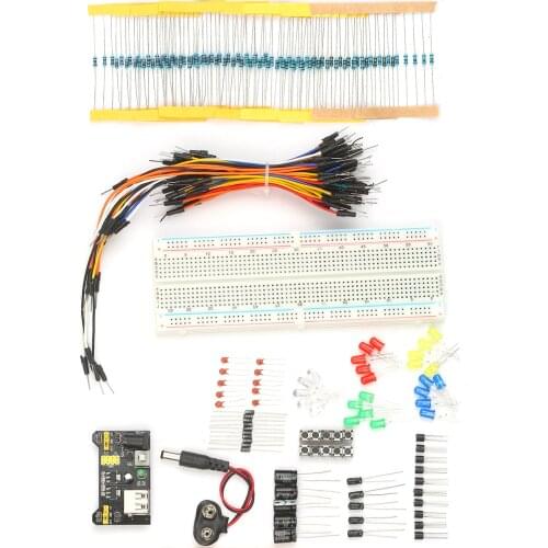 Electronic Components Kit Electronic Component Assortment 830 Tie Points MB102 Breadboard Jumper Wires Power Supply Module