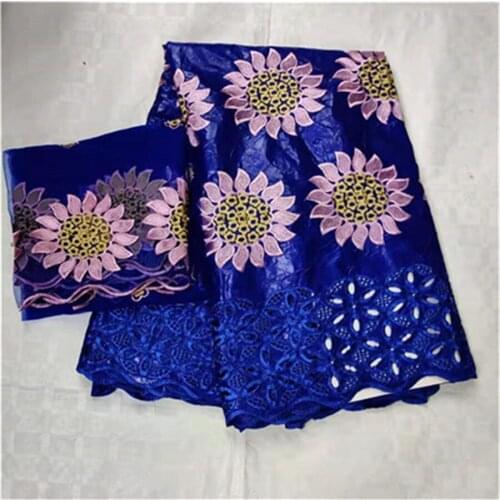 STILL FLY african bazin fabric royal blue basin riche lace with beads hot sale cotton dry lace fabric for party 5+2yard/lot