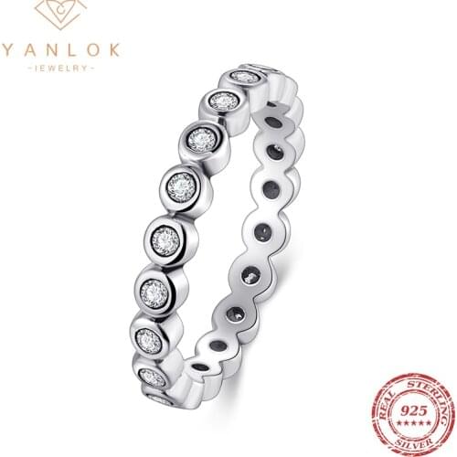 YANLOK 2021 Autumn Trendy Stackable Ring Real 925 Sterling Silver Classic Clear CZ Finger Rings For Women Wedding Jewelry Anel