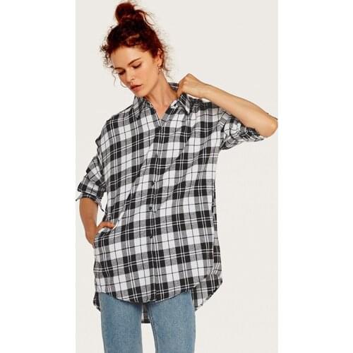 HStar Autumn Basic Vadim Womens Tops and Blouses Turn-down Collar Long Ladies Bluse Female Oversize Plaid Tops Shirt