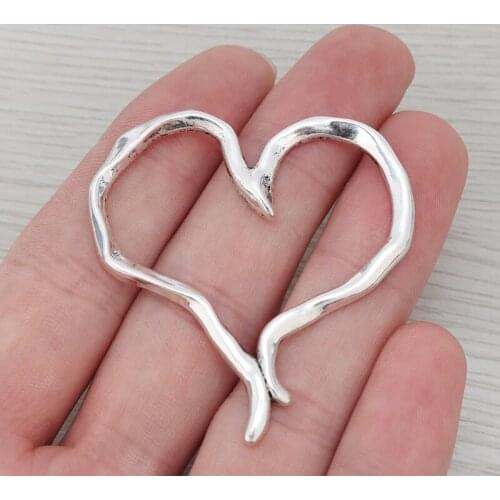 10 x Large Open Hollow Heart Charms Creative Pendants For Necklace Jewelry Making Findings 50x47mm