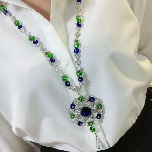 Popular logo fashion high-end atmosphere pearl sweater chain women autumn and winter long exaggerated zircon pendant necklace