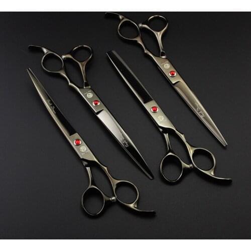 Purple dragon 4pcs/set 7 inch Professional Pet Dog Grooming Scissors High Quality Straight & Thinning & Curved Scissors