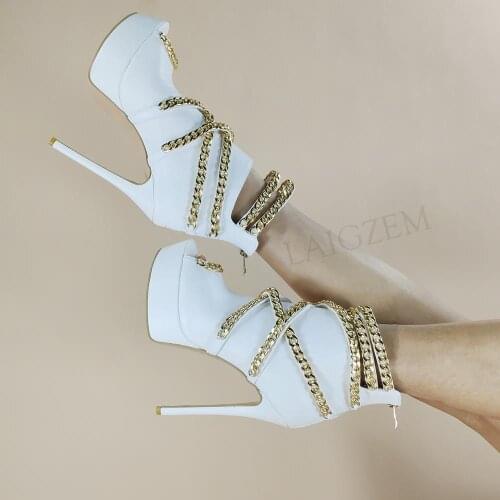 SEIIHEM Sexy Women Ankle Platform Boots Heels Short Booties Botas Mujer White Wedding Ladies Shoes Woman Large Size 42 44 50 52