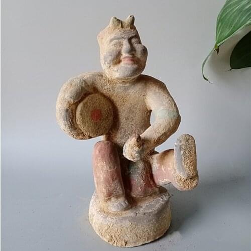 Old Tang Three-colored Pottery Figurines Rapper Artist Statue, Playing Drums,#02