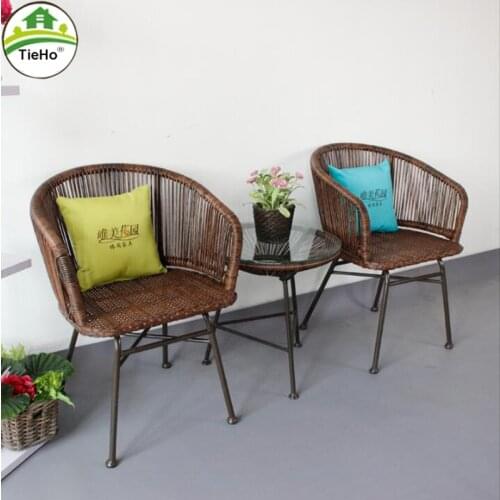 TieHo Balcony Rattan Table Chair Set Leisure Armchair Small Coffee Table Chairs Indoor Outdoor PE Rattan Garden Furniture