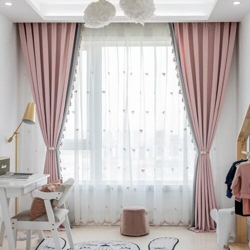 Corduroy pony powder gray curtain screen fabric thickening cartoon curtains for childrens room bedroom living room bay window