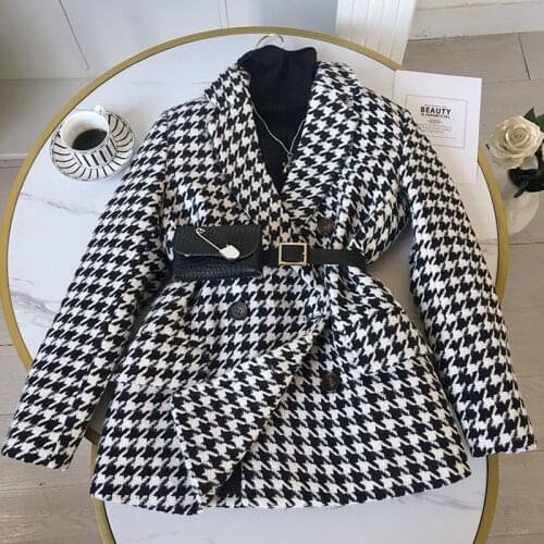 Women Tweed Jackets Fashion Office Ladies Black Tassel Houndstooth Coats Female Autumn Vintage Thick Plaid Coat Girls 7061543