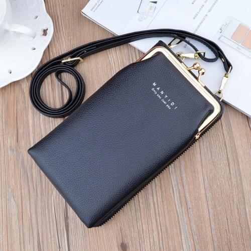 Women Vertical Style Double Layer Zipper Leather Wallet Hand Mobile Phone Case Should Bag