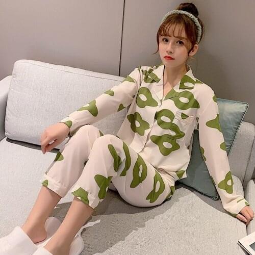 Women Pajama Set Harajuku Printed Pyjamas Long Sleeves Korean Japanese Pijama Mujer Cotton two pieces set Sleeepwear