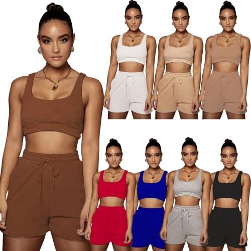 2021 Crop Top Two Piece Shorts Pants Set Joggers Sets Outfits 2 Piece Sweatsuit Sweat Short Set Women