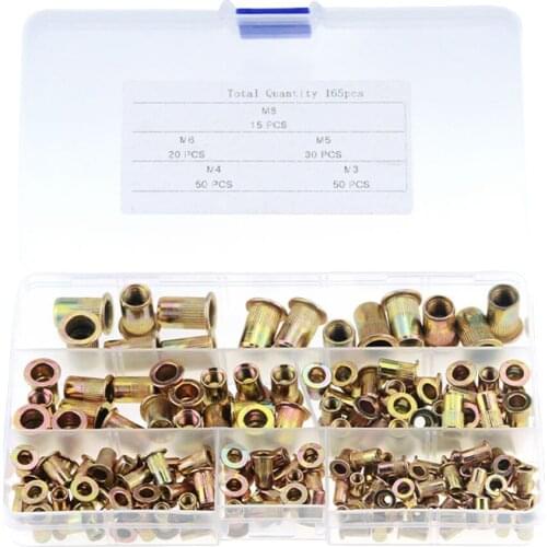 165PCS/BOX M3 M4 M5 M6 M8 Pull Rivet Nut Mixed Zinc Plated Carbon Steel Rivet Nut Threaded Insert Nut Set