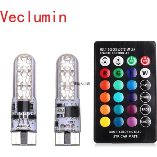 2PCS Auto Clearance Lights Width Lights Source Multi-Color 5050 RGB LED T10 W5W Car Interior Fancy Dome Read Bulb Remote