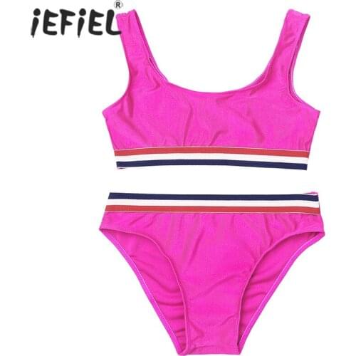 2PCS Kids Girls Tankini Clothes Set Sleeveless Tank Bralette Bikini Top with Hipster Bottoms Swimwear Swimsuit Bathing Suit