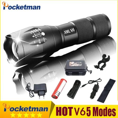2020 HOT Ultra Bright V6 LED Tactical Flashlight Aluminum Light Zoomable Flashlight Torch Lamp For 18650 or 3*AAA z75