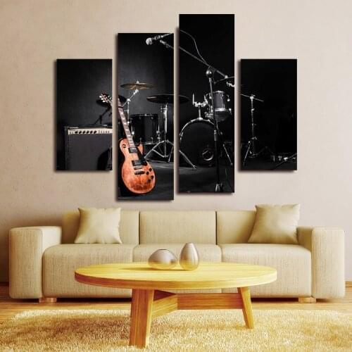 4PCS HD Printing Magic Band Guitar and Drum Art Painting Poster Living Room Home Decoration Accessories Picture Without Frame