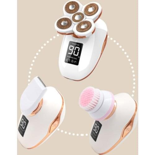 5 In 1 4D Men Women Bald Head Electric Shaver 5 Floating Heads Beard Nose Ear Hair Trimmer Razor USB Clipper Facial Brush