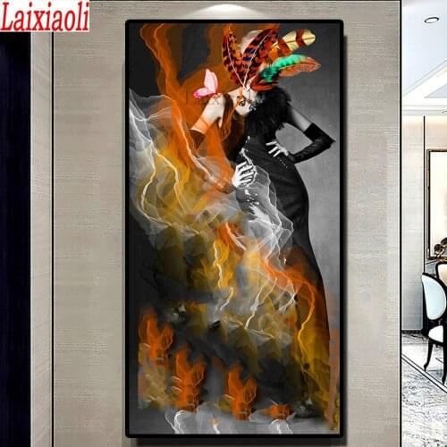 5D square Round Full Embroidery abstract feather woman Painting Cross Stitch Decoration European fashion women Aisle decoration