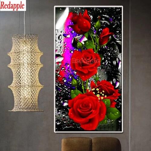 Flower red rose Diamond painting water drops Full Square/Round Drill 5D DIY Embroidery Rhinestone Cross Stitch Home Decoration
