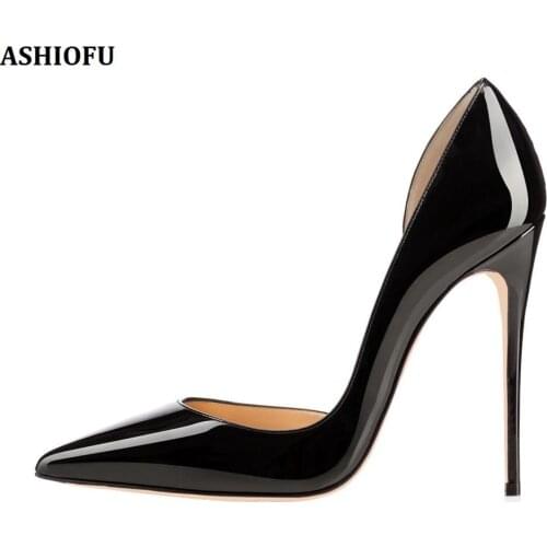 ASHIOFU Handmade Women High Heel Pumps Party Prom Office Shoes Slip-on Patent Leather Pointy Evening Club Fashion Court Shoes